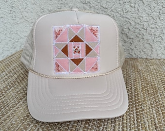 Handmade quilt trucker hat, trucker hat women, quilt hat, hats for women, baseball cap women, baseball hat, boho hat, patchwork hat, gift