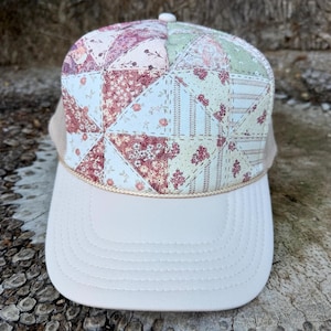Patchwork quilt trucker hat, quilted hat, quilt hat, patchwork hat, hats for women, trucker hat women, women’s hats, gift for women