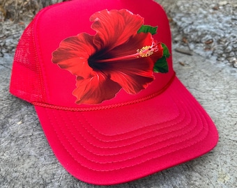 Hibiscus Flower trucker hat, flower hat, trucker hat women, hats for women, flower, flower gift, women’s hats, boho hat, gift for women