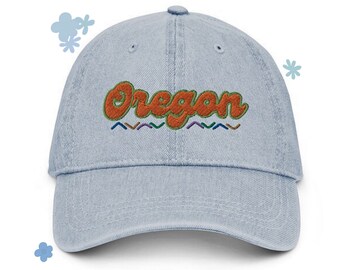 Chapeau de papa denim Oregon brodé unisexe, chapeau Oregon, chapeau de papa Oregon, chapeau en denim, casquette de baseball, chapeau boho, cadeau femmes hommes