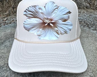 Flower trucker hat, flower hat, trucker hat women, hats for women, flower, flower gift, women’s hats, boho hat, gift for women, floral hat