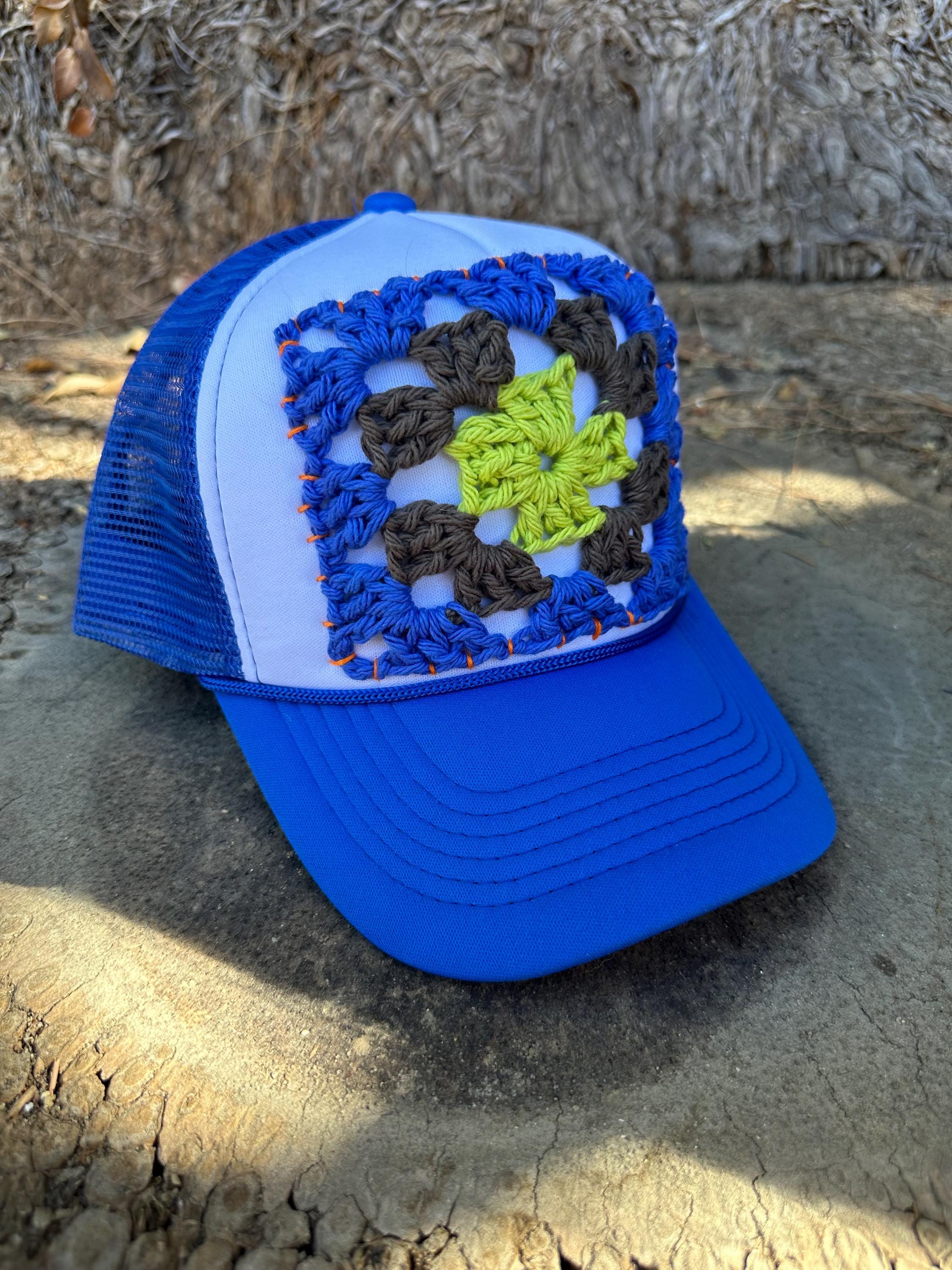 Crochet Granny Square Trucker Hat, Crochet Hat, Trucker Hat 