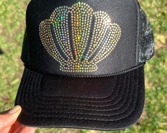 Shell Trucker hat, shell hat, womens trucker hat, trucker hat women, trucker hats, beach hat, women’s hats, hats for women, baseball hat