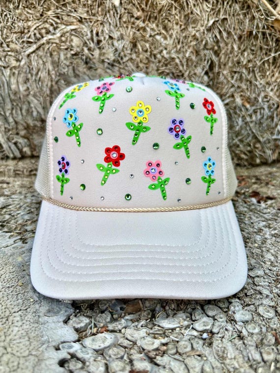Rhinestone Flower Trucker Hat, Rhinestone Hat, Trucker Hat  display picture 3