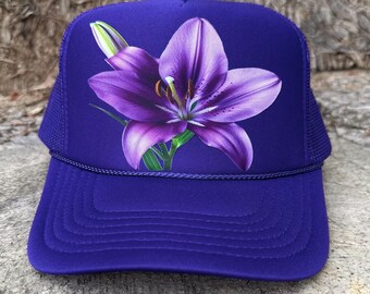Lily Flower trucker hat, flower hat, trucker hat women, hats for women, flower, flower gift, women’s hats, boho hat, gift for women