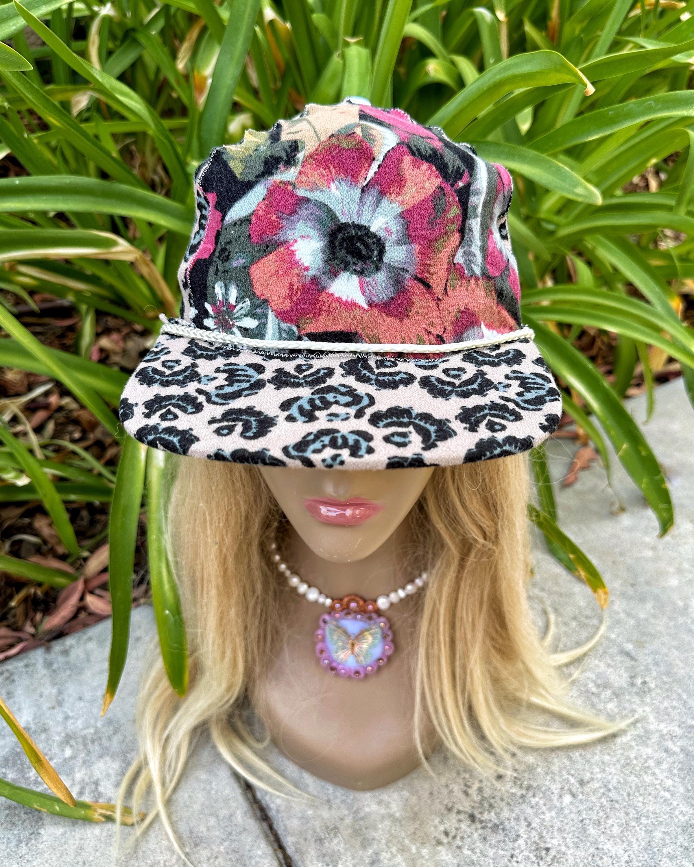 Leopard Print Upcycled Hat, Flower Hat, Leopard Print, Hats 