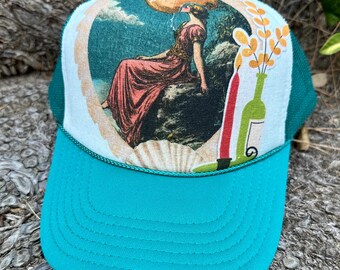 Upcycled Boho Trucker Hat, Trucker Hat Women, Flower Hat  display picture 1