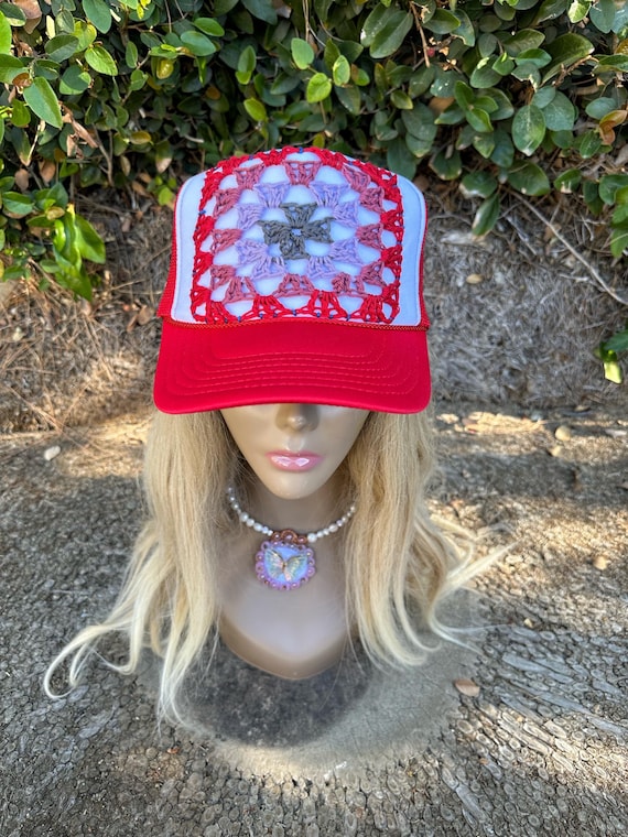 Crochet Granny Square Trucker Hat, Crochet Hat, Trucker Hat  display picture 1