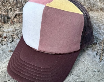 Patchwork trucker hat, trucker hat women, quilt hat, quilted hat, trucker hats, women’s trucker hat, hats for women, womens hats, upcycled