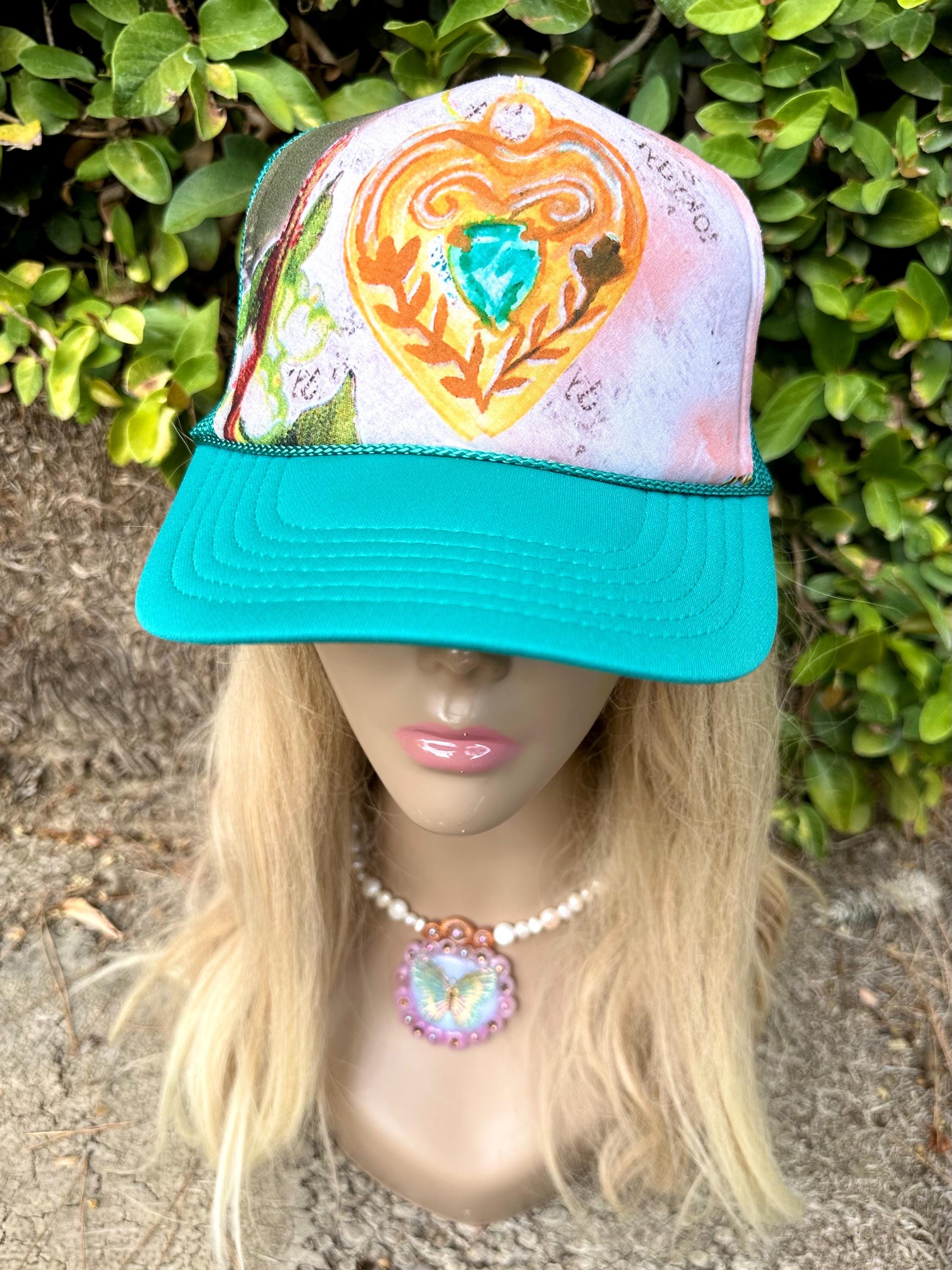 Upcycled Jewel Heart Trucker Hat, Trucker Hat Women, Heart  display picture 2