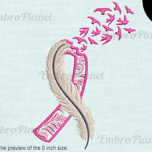 Awareness Ribbon Feather - Design for Embroidery Machine Instant Download digital file stitch sign icon symbol pattern cancer survivor 225e