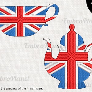 UK Tea - Designs for Embroidery Machine Instant Download digital file stitch sign icon symbol pattern cartoon teapot teacup flag 1318e