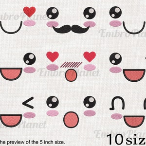 Happy Kawaii - Designs for Embroidery Machine Instant Download digital file stitch sign icon symbol cartoon chat face set mustache 1508e