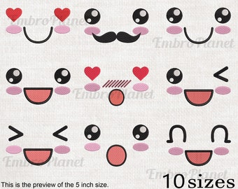 Kawaii Face Embroidery Designs – Cartoon Icon Set (Digital Download)