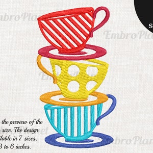 Diseño de bordado de tazas de té de Alicia en el País de las Maravillas (archivo digital)