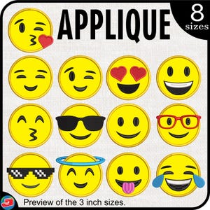 Caras de emojis para apliques: diseños para máquina de bordar Descarga instantánea de archivo digital Icono de puntada Símbolo de dibujos animados Conjunto de caras de chat Emoticono 1514e