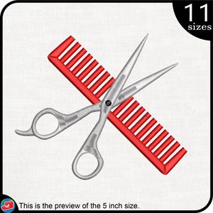 Tesoura e pente - Design para máquina de bordar Download instantâneo de arquivo digital sinal de ponto desenho animado corte de cabelo cabeleireiro 1032e