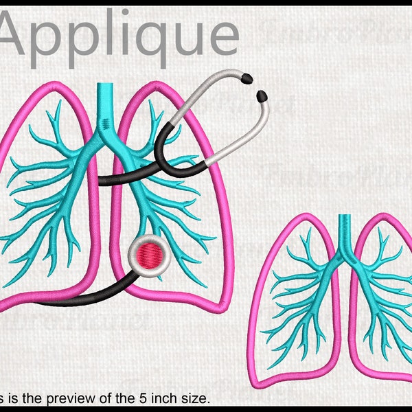 Applique Lungs - Designs for Embroidery Machine Instant Download digital embroidering files stitch organ lung stethoscope doctor 1701e