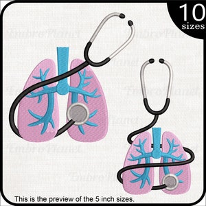Lungs And Stethoscope - Design for Embroidery Machine Instant Download digital embroidering file stitch cartoon 1623e