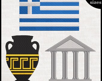Greek Flag, Temple, Vase Embroidery Designs, Instant Download (Digital Files)