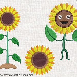 Sunflower - Designs for Embroidery Machine Instant Download digital file stitch cartoon summer sun flower yellow smile smiling 1534e