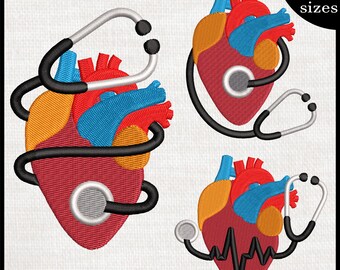 Heart and Stethoscope Embroidery Design – Medical Cartoon (Digital Download)
