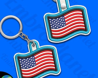 USA Flag Keychain Embroidery Design: Tab Key Fob (4x4 Hoop) (Digital Item)