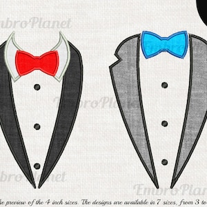 Applique Tuxedo - Designs for embroidery machine, Instant Download digital file stitch sign pattern  tuxedo suit bow black fashion male 841e