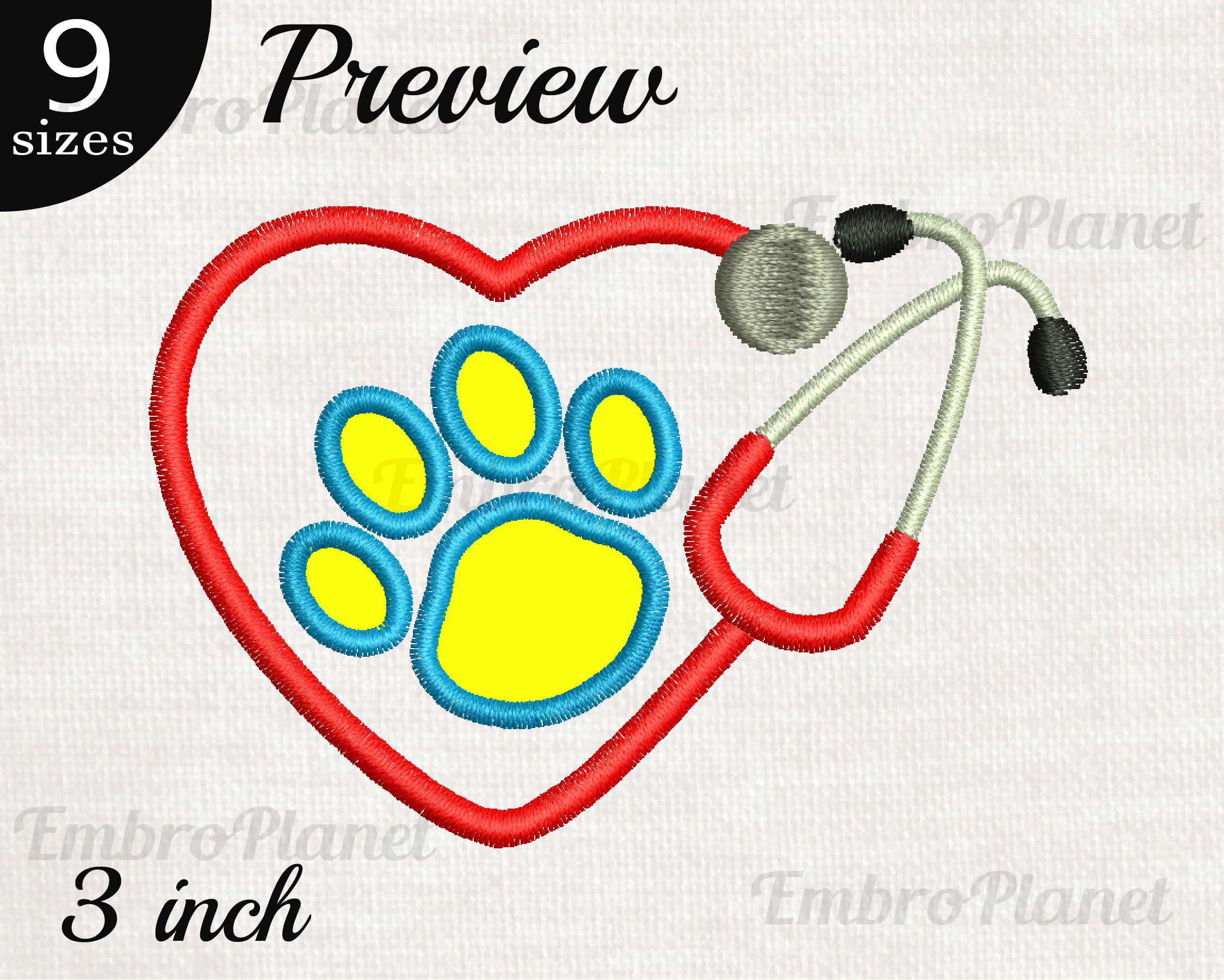 Applique Heart Paw Stethoscope Design for Embroidery Machine Etsy