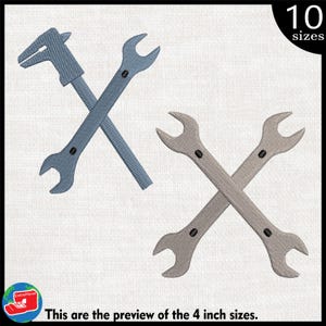 Diseño de bordado de herramientas mecánicas: Llaves inglesas para máquina (descarga digital)
