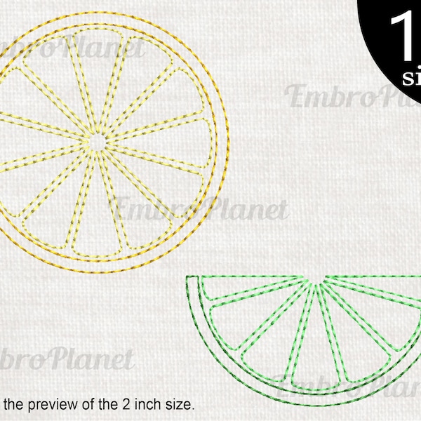 Lime and Lemon - Design for Embroidery Machine Instant Download digital file Commercial Use stitch pattern slice citrus green fruit 1243e