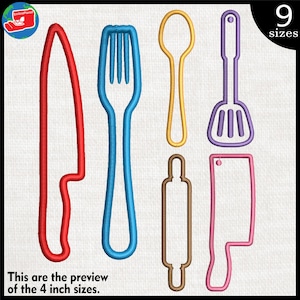 Kitchen Utensils - Designs for Embroidery Machine Instant Download digital embroidering files stitch  spoon knife fork cleaver outline 1892e