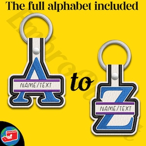 Satin Snap Split Elegant Alphabet Keychain Digital Item - regalo de pestaña, pestaña de llavero ITH, ajuste en aro 4x4 - archivos para máquina de bordar 12ss