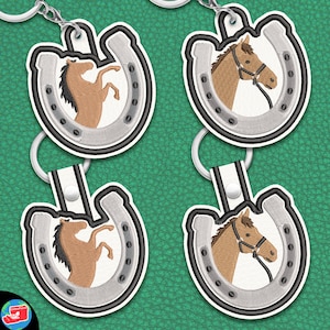 Satin Keychain Horseshoe Digital Item - snap and eyelet tab gift - key fob tab ITH - fit in 4x4 hoop - files for embroidery machine 2ss