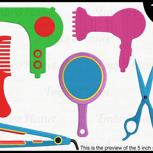 Hairdresser Tools  - Designs for Embroidery Machine Instant Download digital embroidering files stitch girl woman hair salon 461e