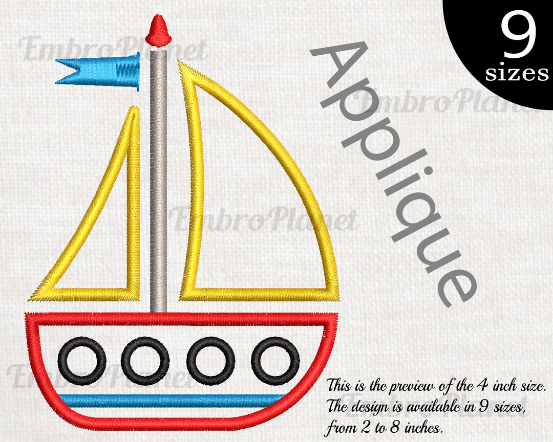 Applique Boat Design for Embroidery Machine Instant Download Etsy