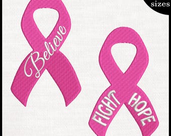 Breast Cancer Ribbon Embroidery Designs - Hope, Fight, Believe (Digital Download)