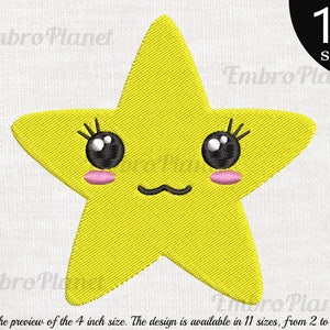 Cute Kawaii Star - Design for Embroidery Machine Instant Download digital file stitch sign icon symbol pattern cartoon face yellow 1048e
