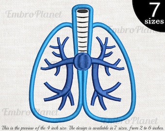 Disegno da ricamo per polmone – Anatomia umana, icona medica (download digitale)