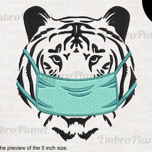 Tiger With Mask - Design for Embroidery Machine, Instant Download, digital embroidering file, stitch cartoon animal cute cat protect 1492e