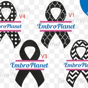 Puede incluir: Cuatro diseños diferentes de bordados de cinta en blanco y negro. Cada diseño presenta un patrón diferente, que incluye lunares, un patrón geométrico, un patrón de chevron y un diseño sólido. El texto "Embro Planet" está incluido en cada diseño.