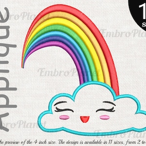 Applique Kawaii Rainbow Cloud - Design for Embroidery Machine Instant Download digital file stitch icon sleep happy pattern cartoon 1043e