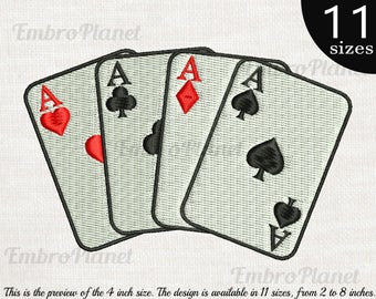 Hand of Aces - Designs for Embroidery Machine Digital Graphic Filled File Instant Download Commercial Use heart diamonds spades poker 130e