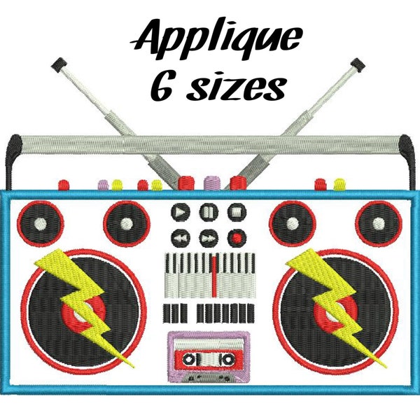 Boombox Applique Designs for Embroidery Machine Digital Graphic Design Stitch Instant Download Commercial Use music 80s 80's 1980 File 209e