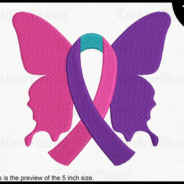 Butterfly Thyroid Cancer Awareness - Design for Embroidery Machine Digital Graphic File Stitch Instant Download Commercial Use purple 230e