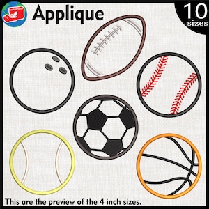 スポーツボールの刺繍デザイン：機械刺繍ファイル（デジタルダウンロード）