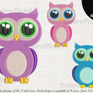 Cute Owls - Designs for embroidery machine, Instant Download digital file stitch sign pattern cute cartoon bird fun funny big eyes owl 894e