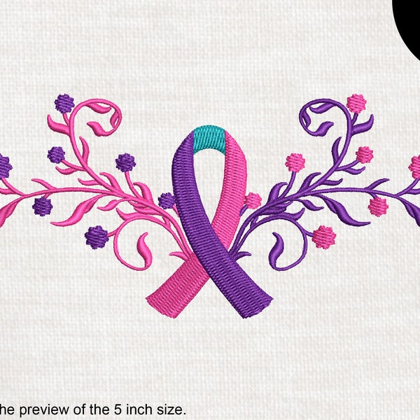 Thyroid Cancer Awareness - Design for Embroidery Machine Instant Download digital embroidering file stitch flower purple 229e