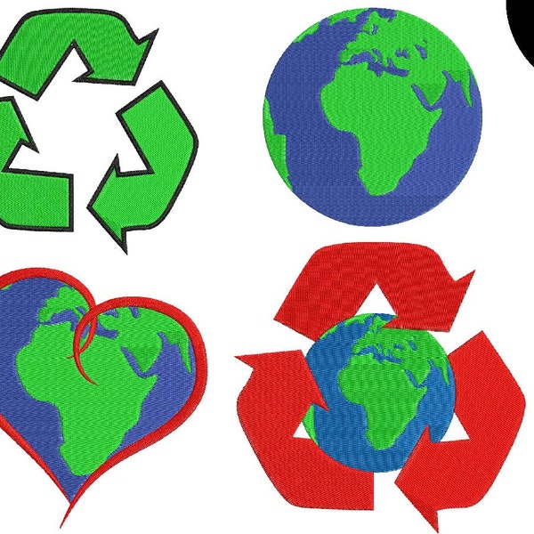 Earth Day - Designs for Embroidery Machine Instant Download Digital File Graphic Stitch 4x4 5x7 inch hoop earth love heart recycle sign 582e