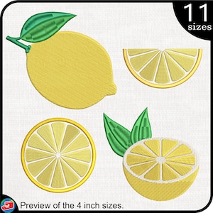 Lemon - Designs for Embroidery Machine Instant Download Digital Graphic File Stitch 4x4 5x7 inch hoop lemon fruit yellow green 531e
